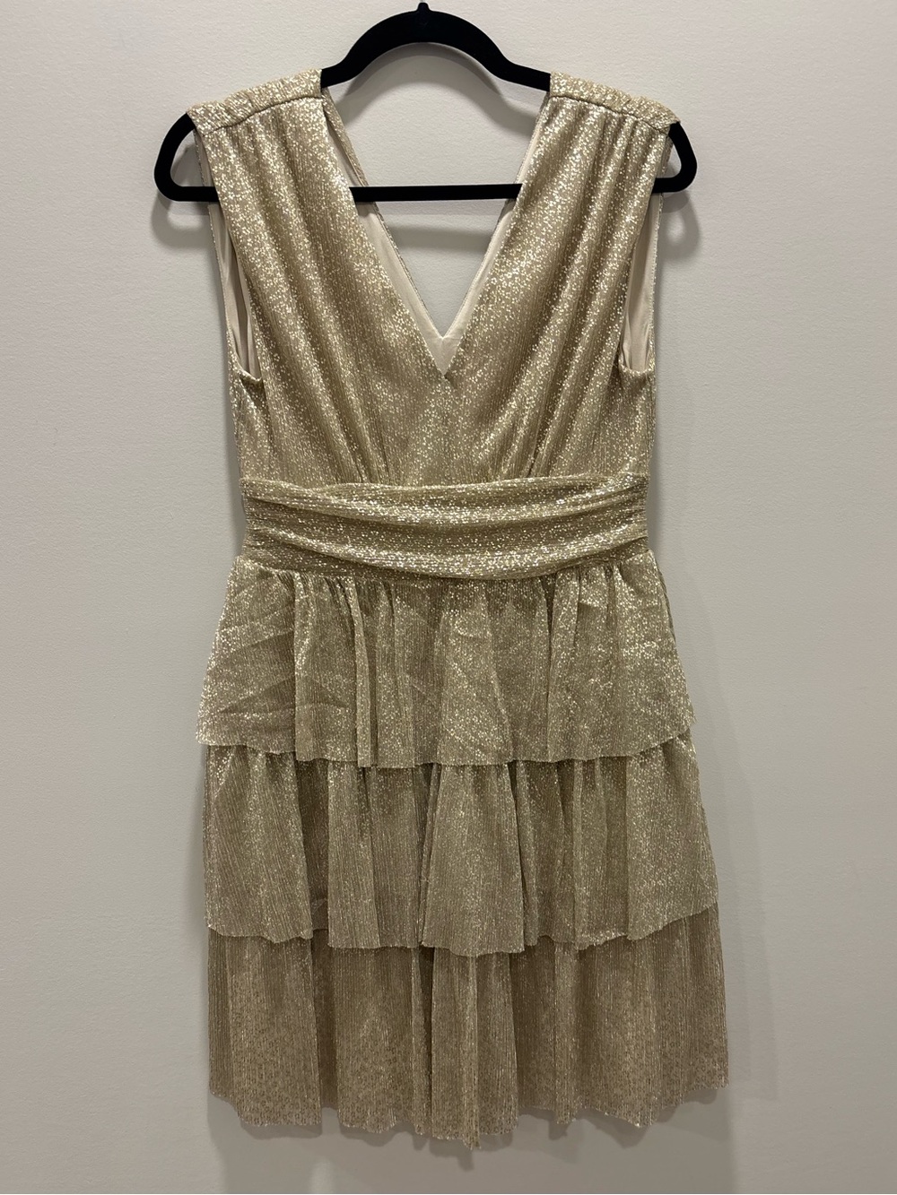 Lilly Pulitzer Gold Metallic Tiered Ruffle Cocktail Party Dress Size 10